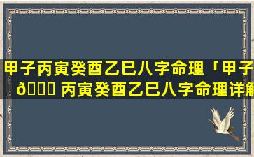 甲子丙寅癸酉乙巳八字命理「甲子 🕊 丙寅癸酉乙巳八字命理详解 🐠 」